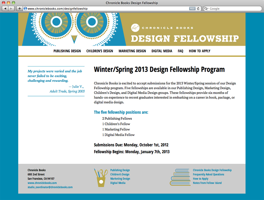 Chronicle Books Design Fellowship Website Homepage